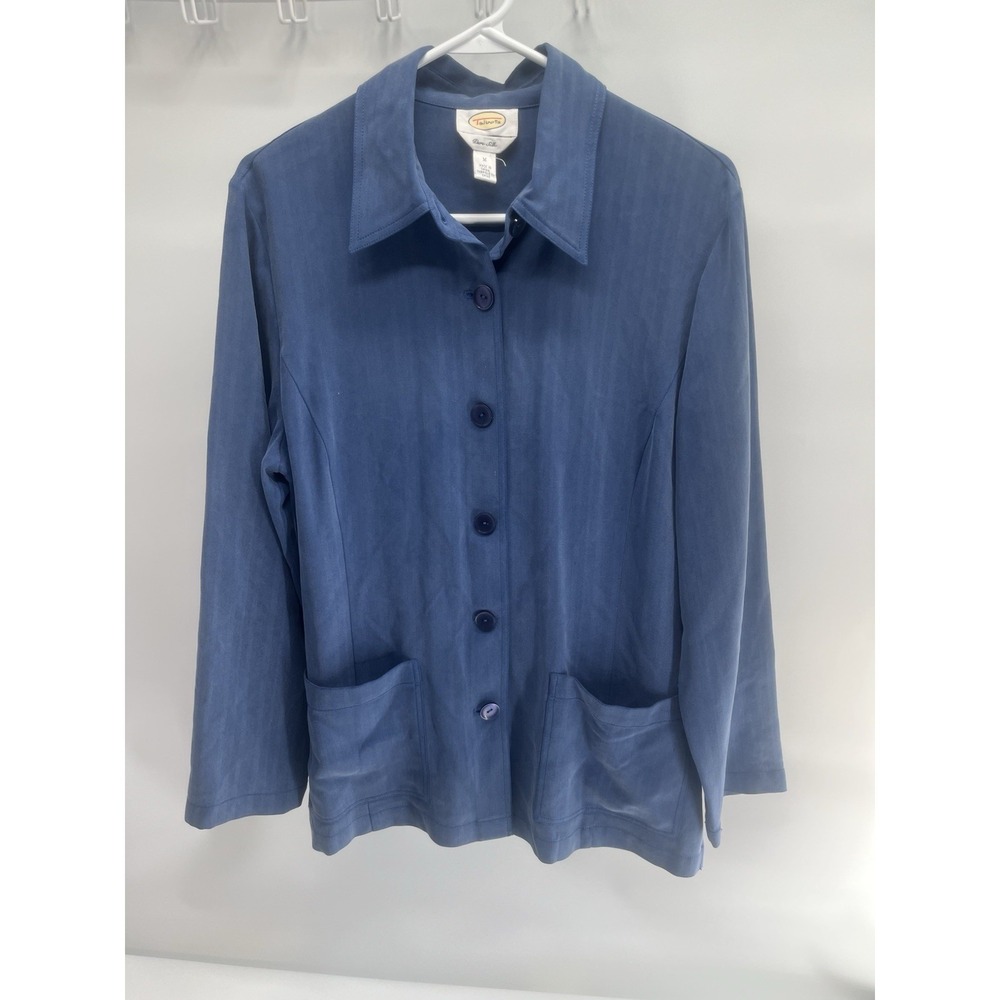 Talbots blue 100% silk blazer jacket button-down front and two pockets M